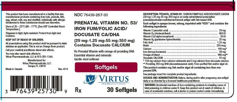 Prenatal Vitamin No 53 Iron Fum Folic Acid Docusate CA DHA