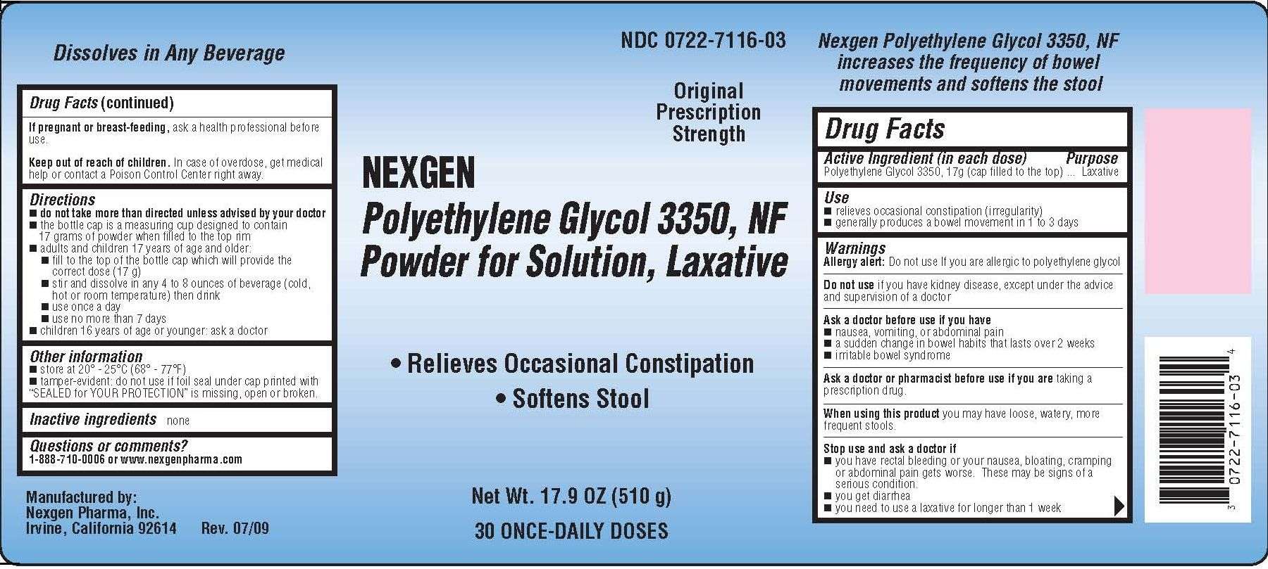 Polyethylene Glycol 3350, NF Powder for Solution, Laxative