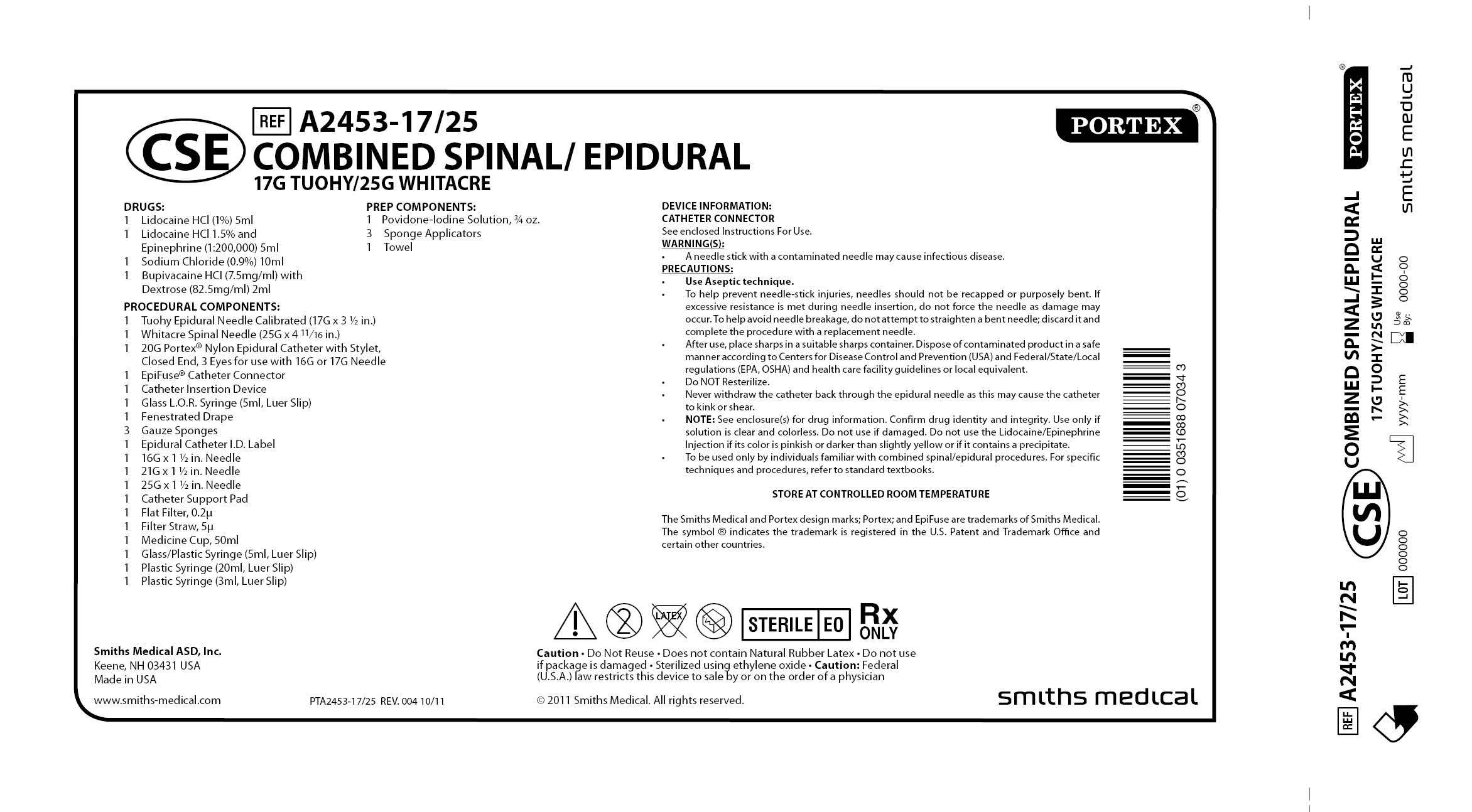 A2453-17/25 COMBINED SPINAL/EPIDURAL 17G TUOHY/25G WHITACRE