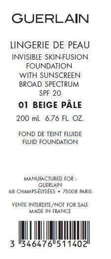 LINGERIE DE PEAU INVISIBLE SKIN-FUSION FOUNDATION WITH SUNSCREEN BROAD SPECTRUM SPF 20 01 BEIGE PALE