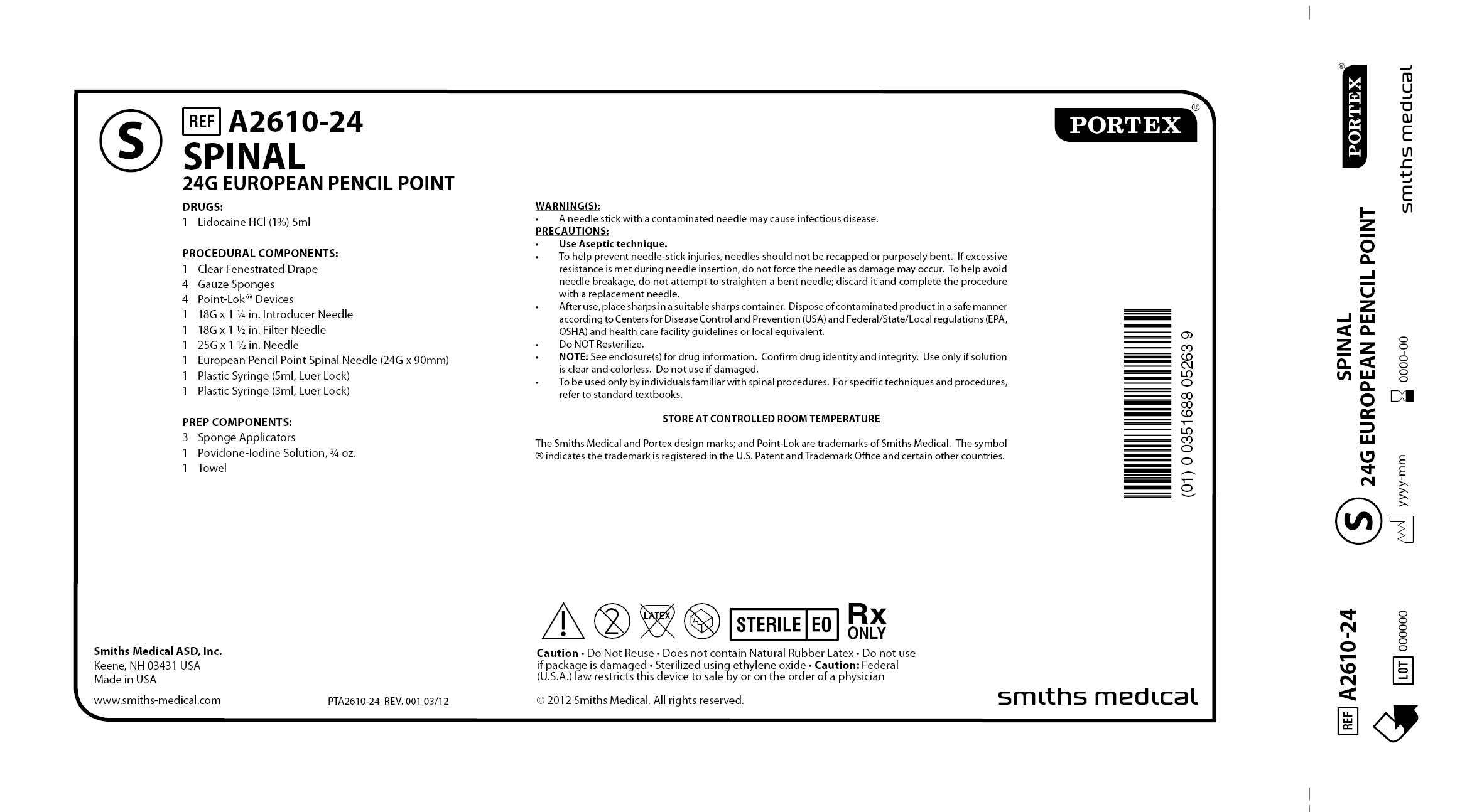 A2610-24 SPINAL 24G EUROPEAN PENCIL POINT