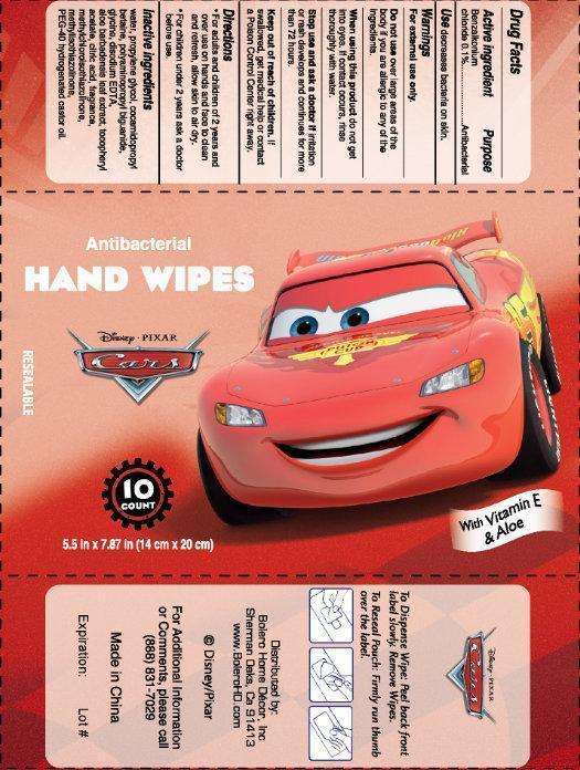 Disney Antibacterial Hand Wipes - TOY STORY, CARS, MONSTERS UNIVERSITY