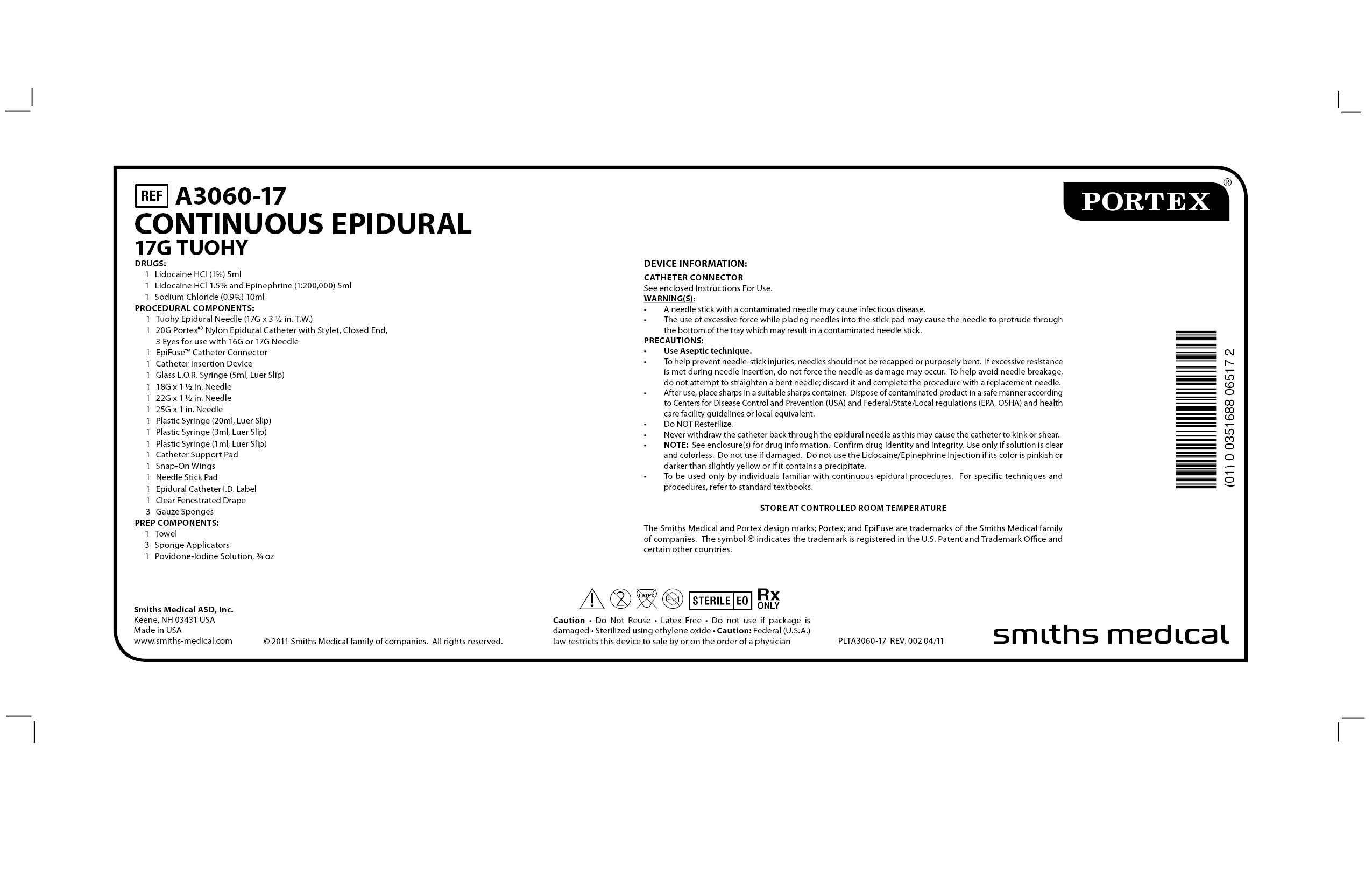 A3060-17 CONTINUOUS EPIDURAL 17G TUOHY