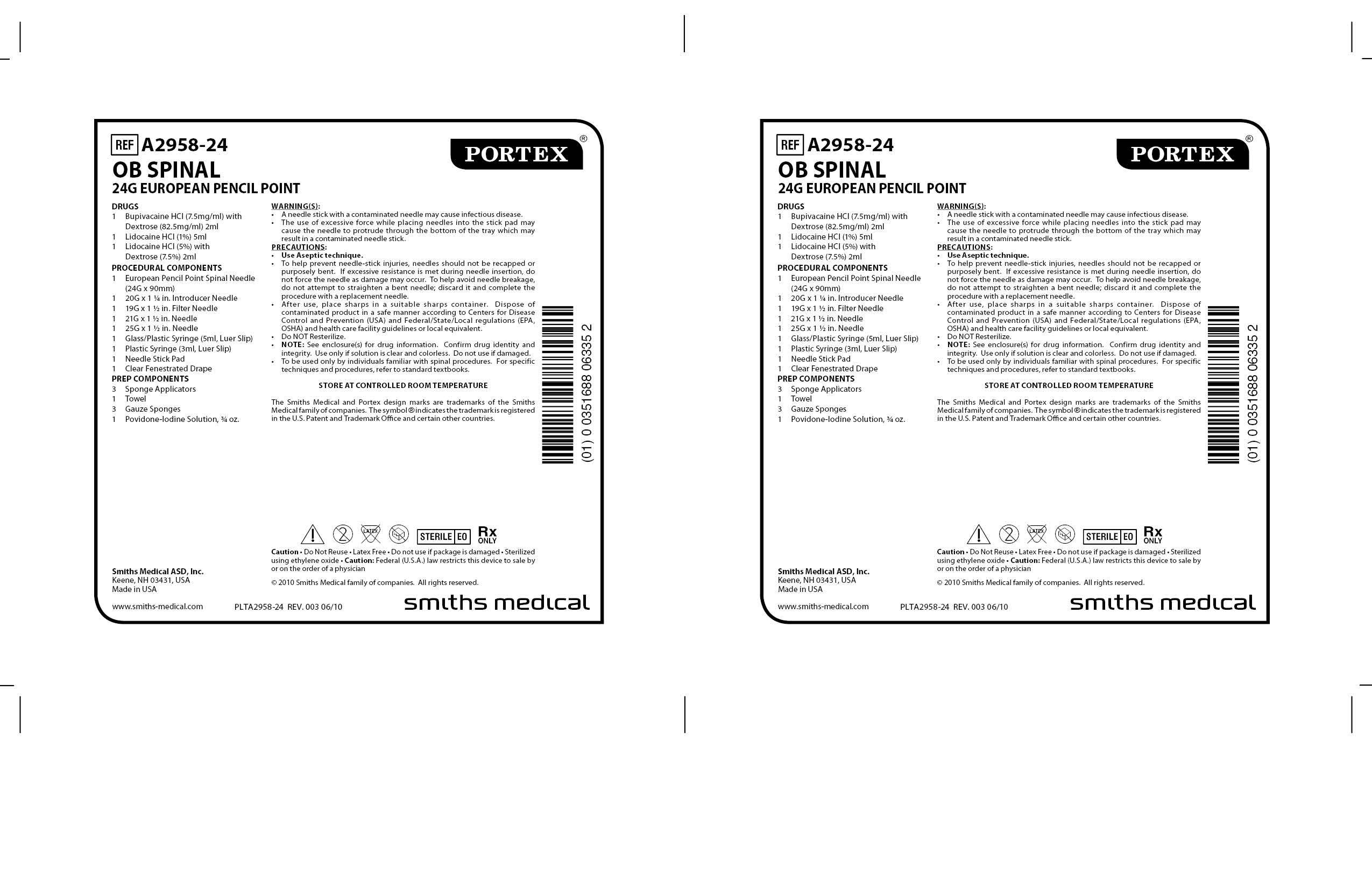 A2958-24 OB SPINAL 24G EUROPEAN PENCIL POINT