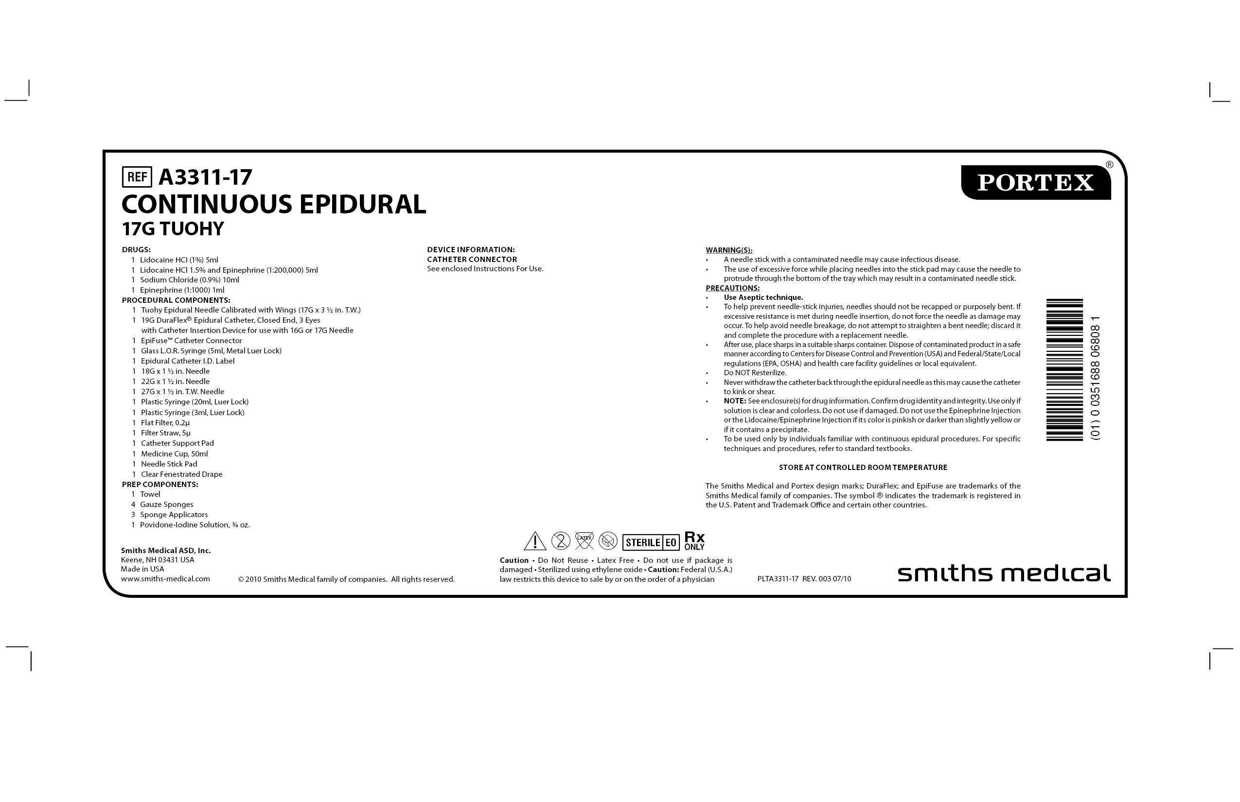 A3311-17 CONTINUOUS EPIDURAL 17G TUOHY