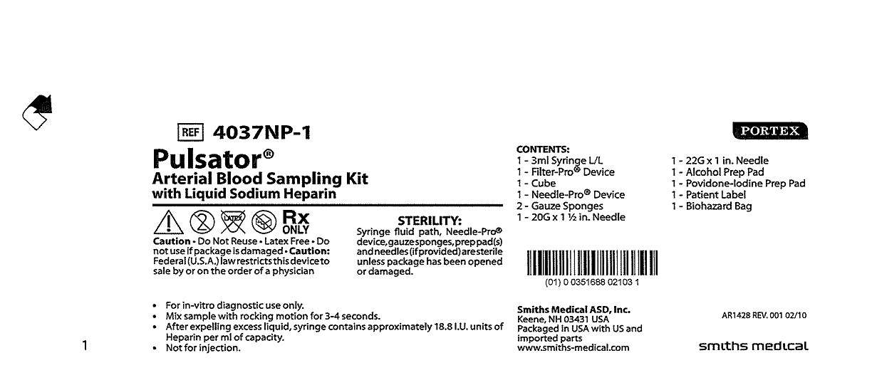 4037NP-1 Pulsator Arterial Blood Sampling Kit with Liquid Sodium Heparin
