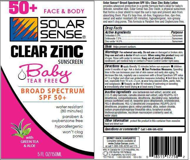 SOLAR SENSE CLEAR ZINC SUNSCREEN Baby Tear Free FACE and BODY BROAD SPECTRUM SPF 50 PLUS