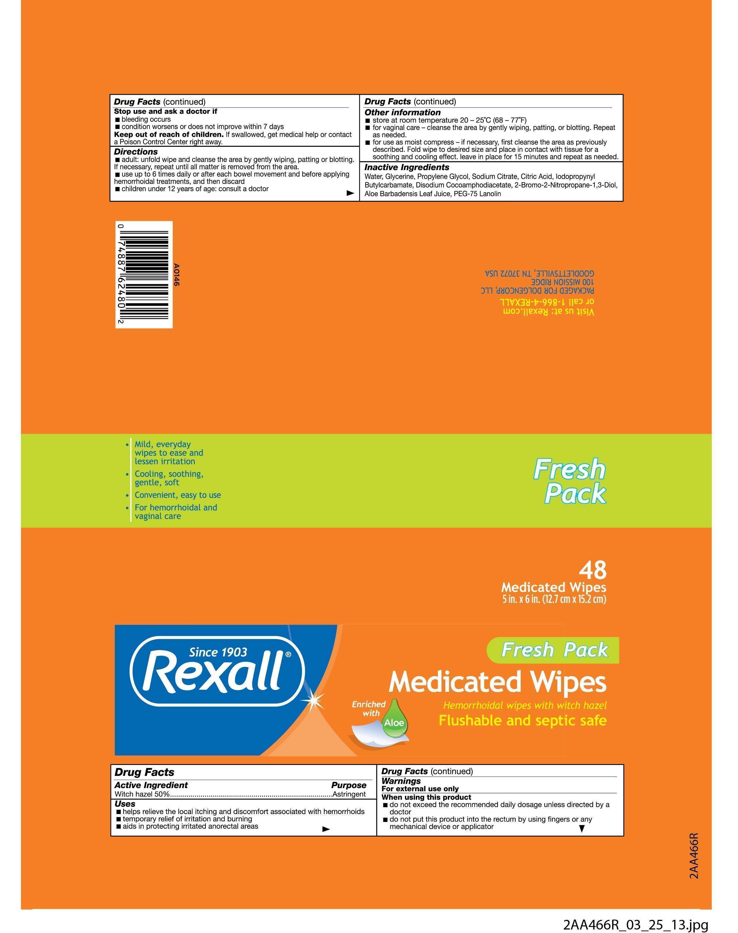 Rexall Medicated WipesHemorrhoidal wipe