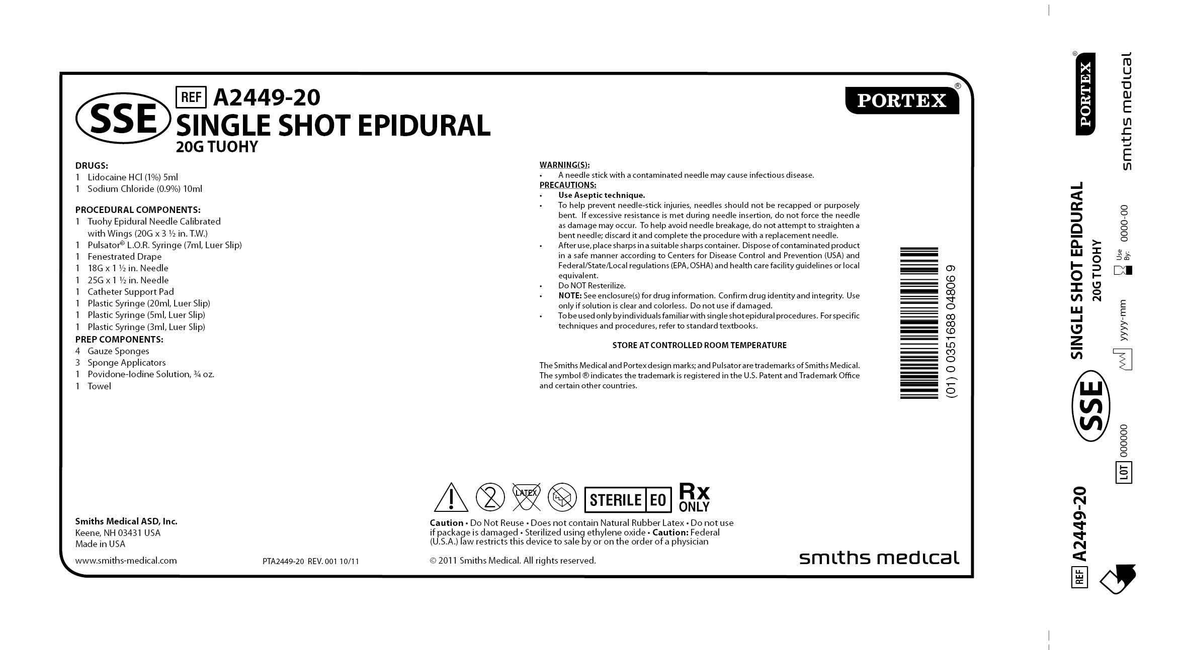 A2449-20 SINGLE SHOT EPIDURAL 20G TUOHY