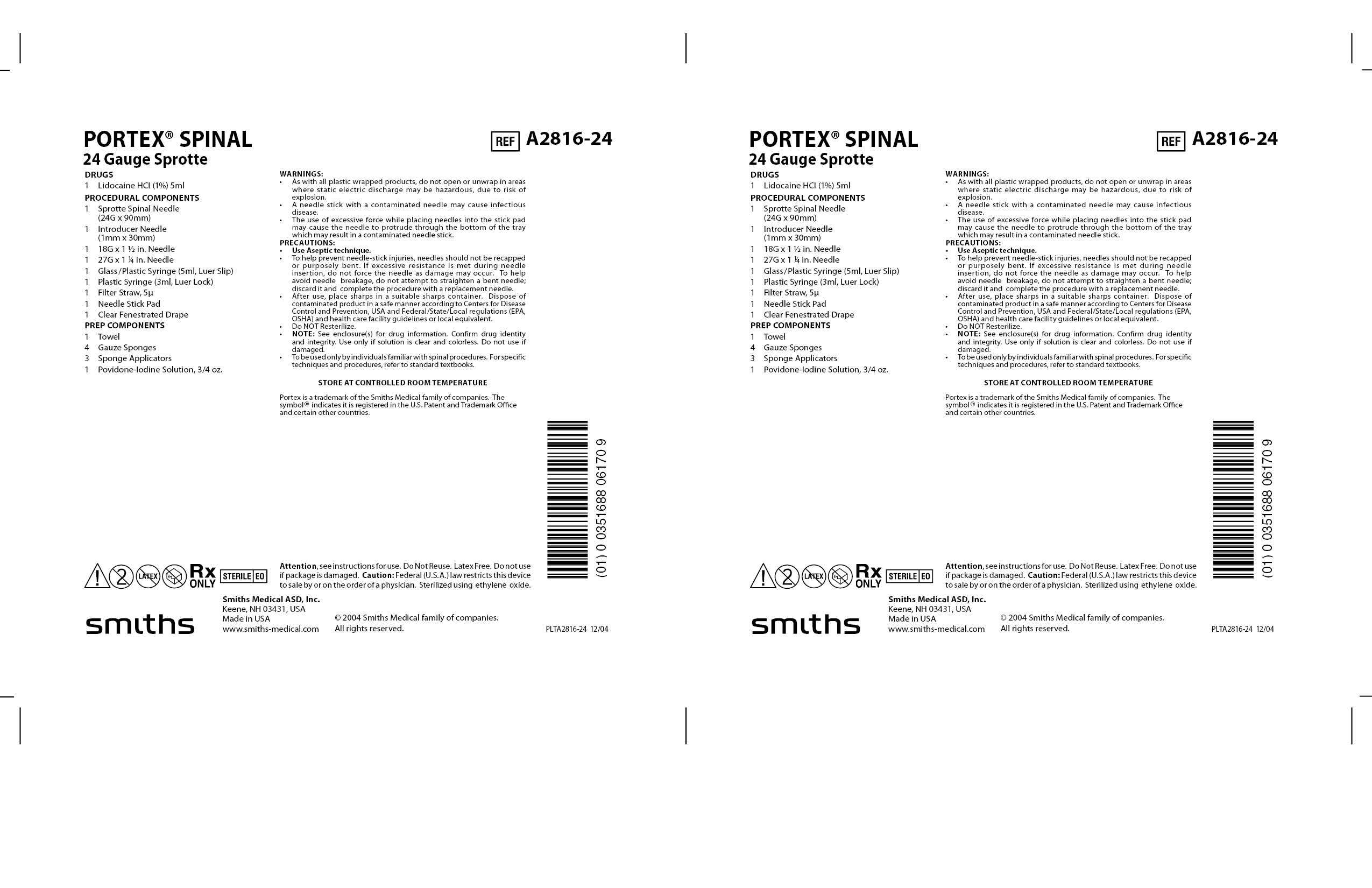 A2816-24 PORTEX SPINAL 24 GAUGE SPROTTE