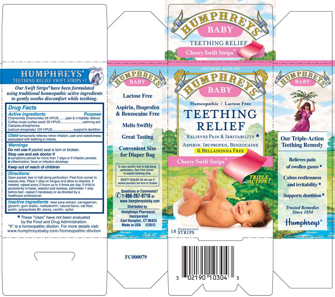 Humphreys Baby Teething Relief Cherry Swift Strips