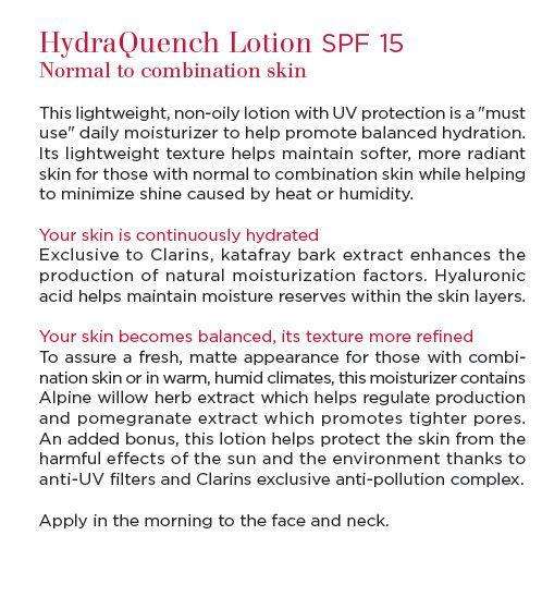 CLARINS HydraQuench Normal to Combination Skin Broad Spectrum SPF 15 Sunscreen