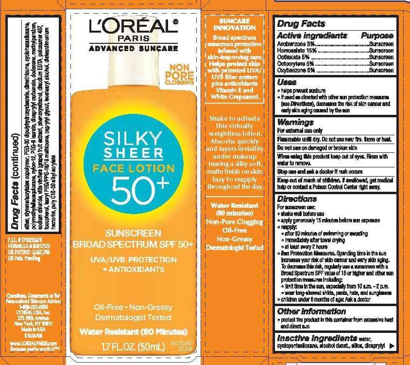 LOreal Paris Advanced Suncare Silky Sheer Face 50 Plus Broad Spectrum SPF 50 Plus Sunscreen