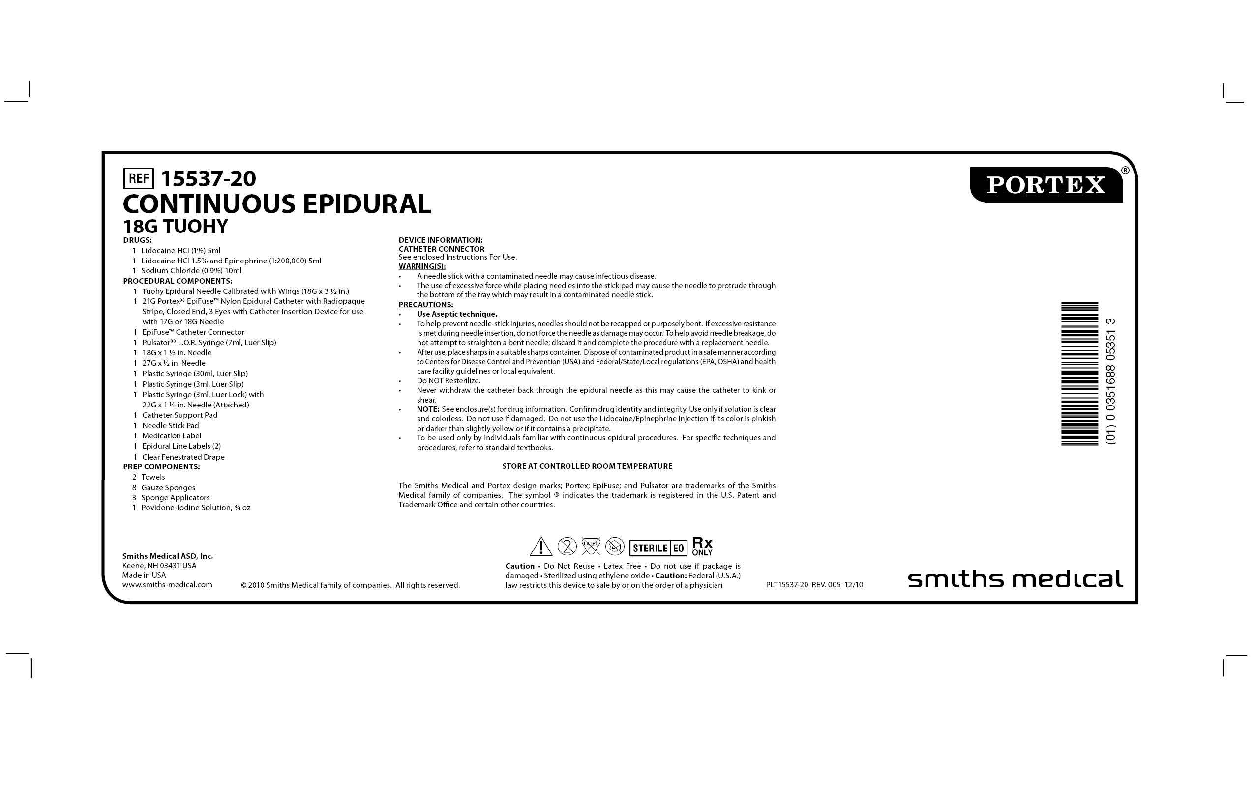 15537-20 CONTINUOUS EPIDURAL 18G TUOHY