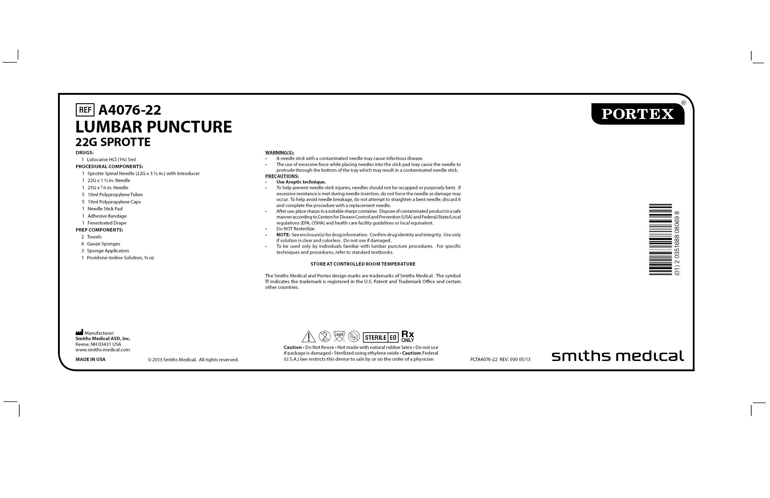 A4076-22 LUMBAR PUNCTURE 22G SPROTTE