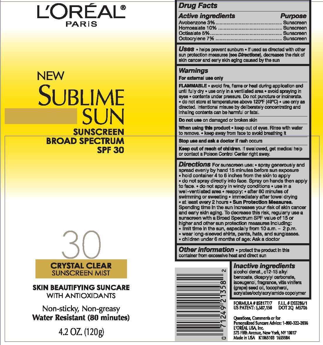 LOreal Paris Sublime Sun 30 Crystal Clear Sunscreen Mist Broad Spectrum SPF 30 Water Resistant