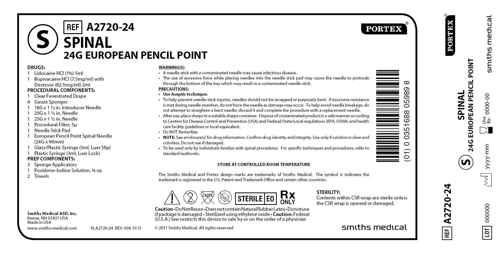 A2720-24 SPINAL 24G EUROPEAN PENCIL POINT