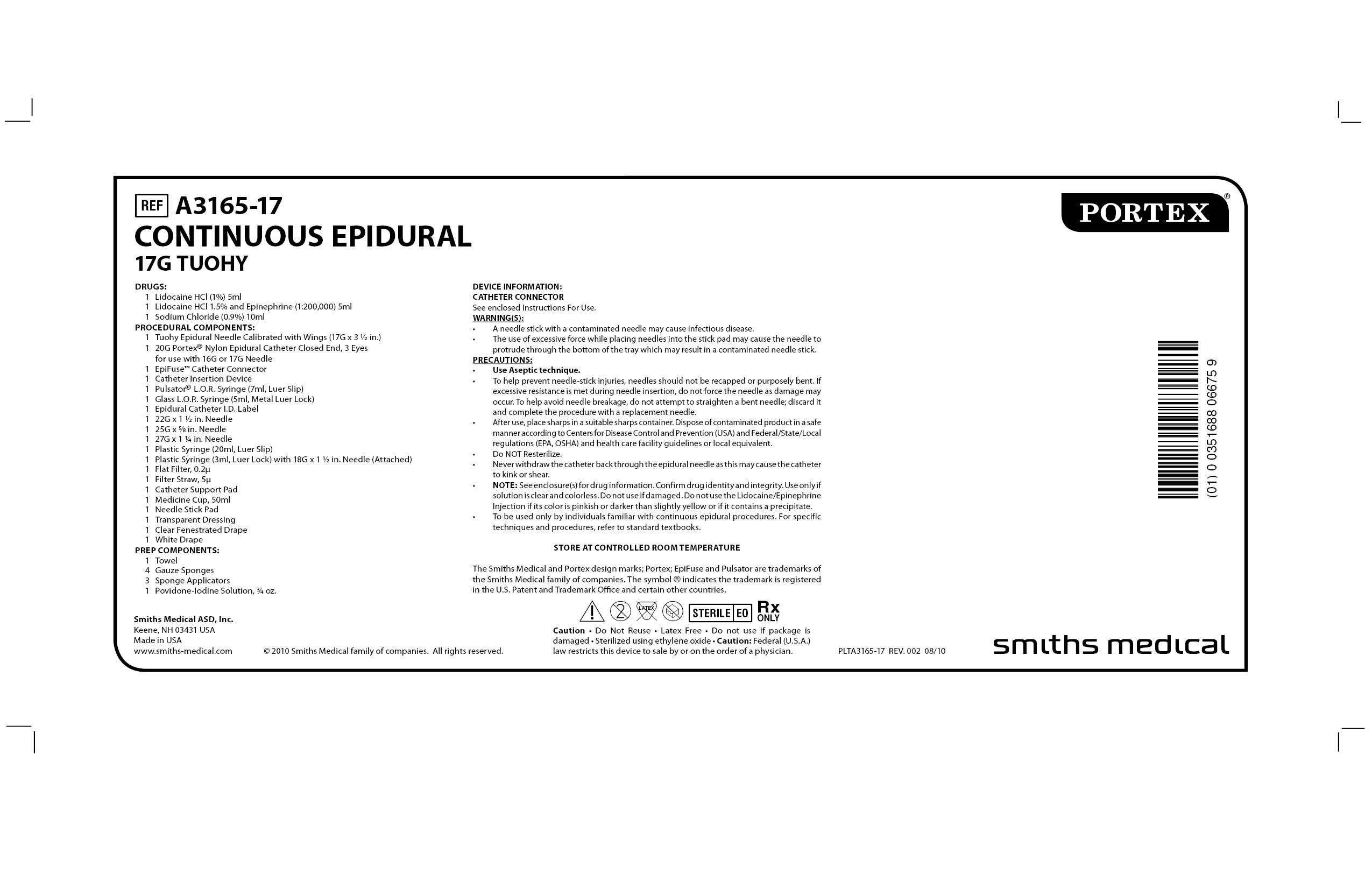 A3165-17 CONTINUOUS EPIDURAL 17G TUOHY