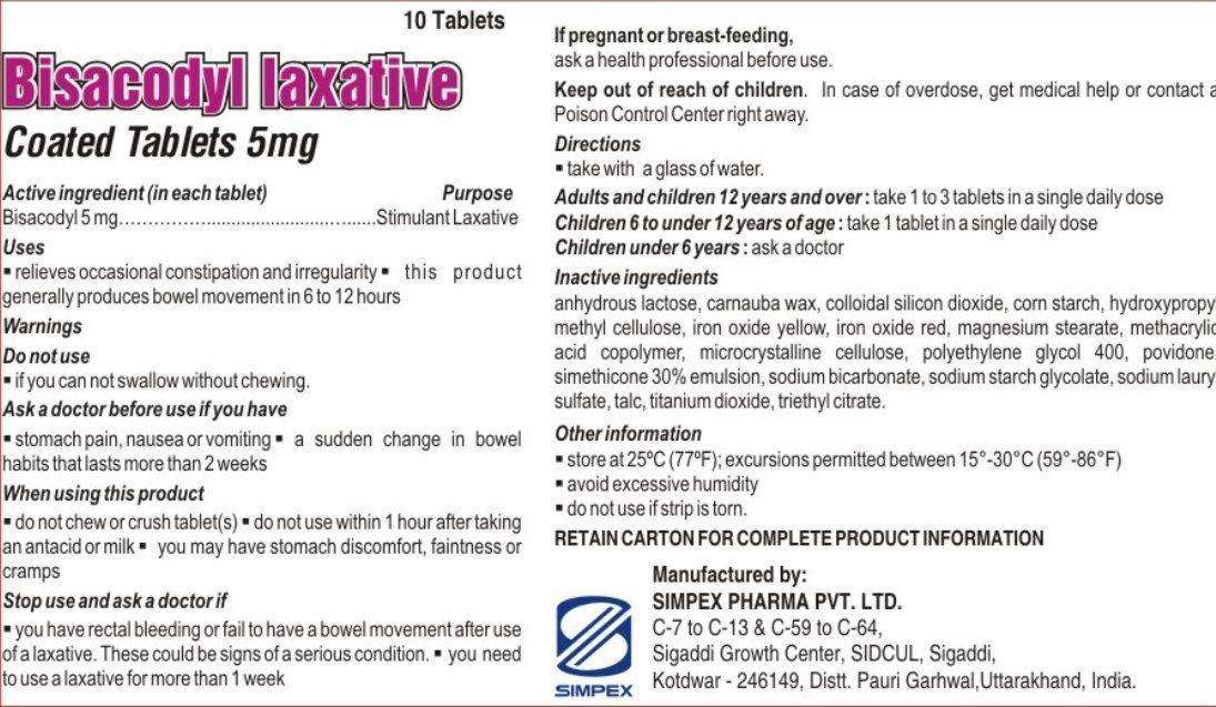 SIMPEX Bisacodyl laxative