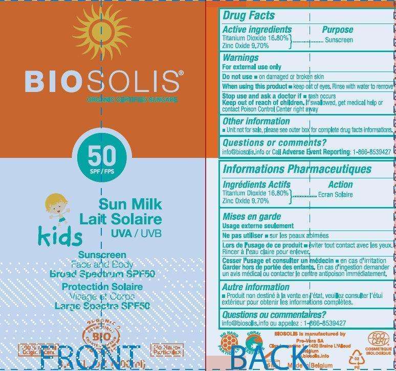 BIOSOLIS Sun Milk UVA Sunscreen Face and Body Broad Spectrum SPF50 KIDS