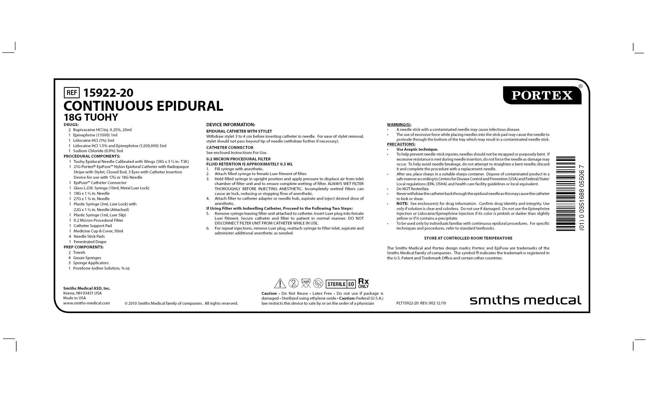 15922-20 CONTINUOUS EPIDURAL 18G TUOHY