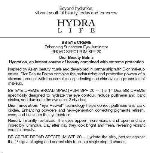 CD HydraLife BB Eye Creme Enhancing Sunscreen Eye Illuminator Luminous Peach Broad Spectrum SPF 20