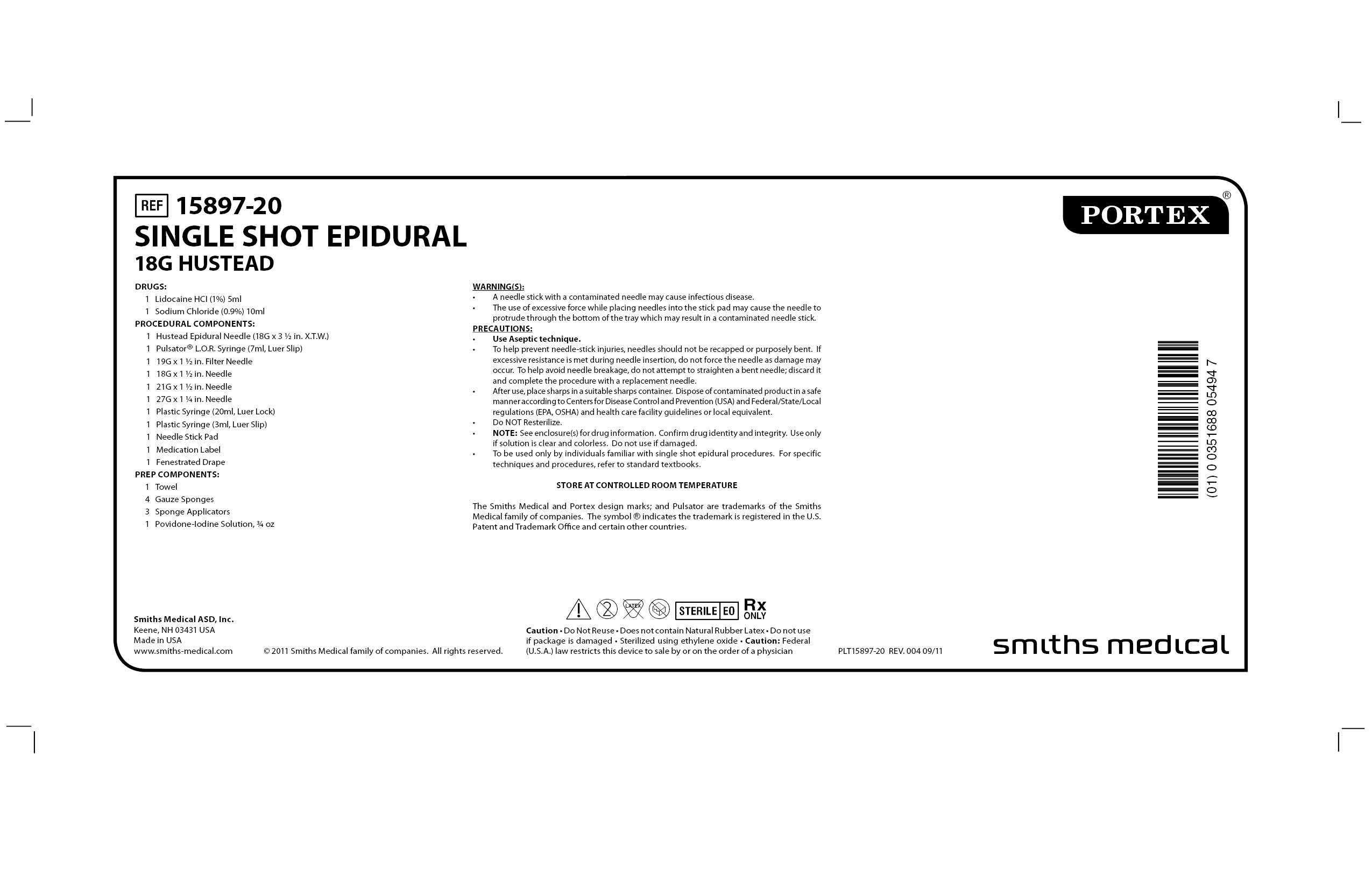 15897-20 SINGLE SHOT EPIDURAL 18G HUSTEAD