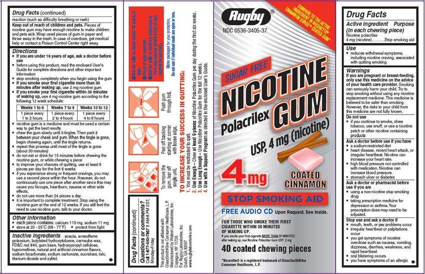 Rugby Nicotine Polacrilex Gum, Coated Cinnamon Flavor