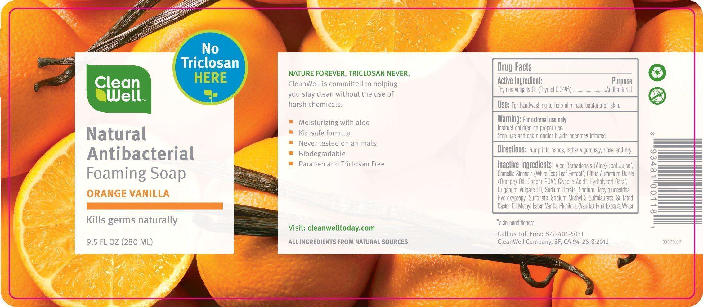 CleanWell Natural Antibacterial Foaming Orange Vanilla