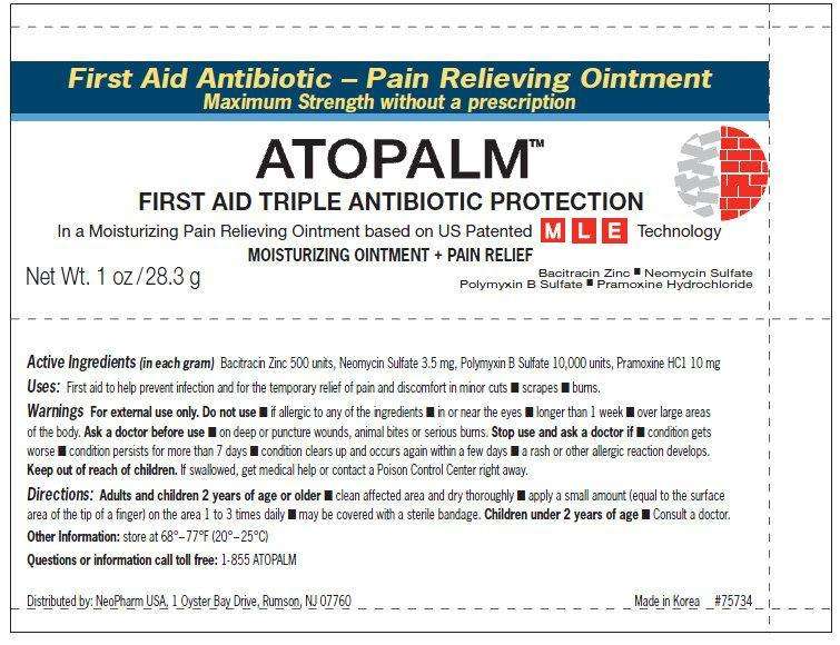 ATOPALM FIRST AID TRIPLE ANTIBIOTIC PROTECTION MOISTURIZING AND PAIN RELIEF