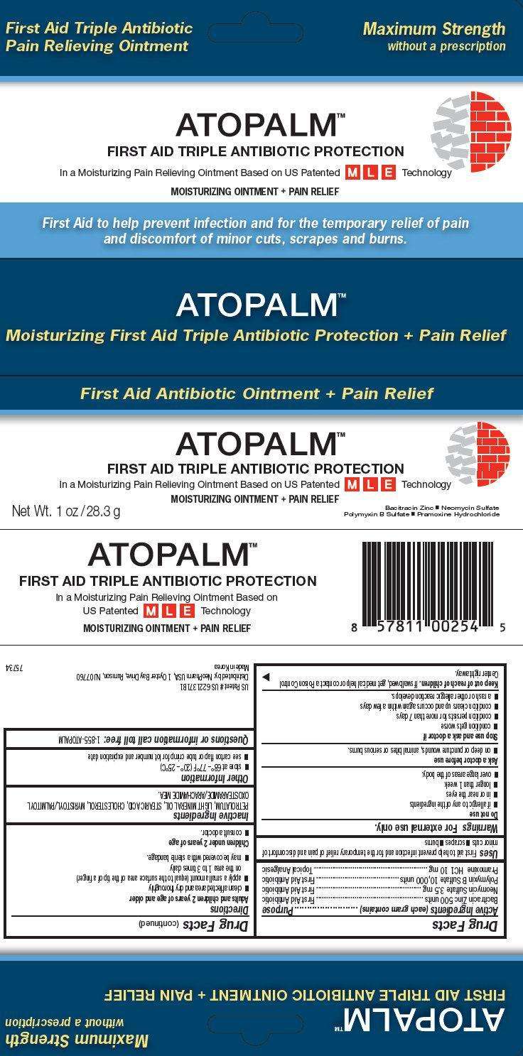 ATOPALM FIRST AID TRIPLE ANTIBIOTIC PROTECTION MOISTURIZING AND PAIN RELIEF