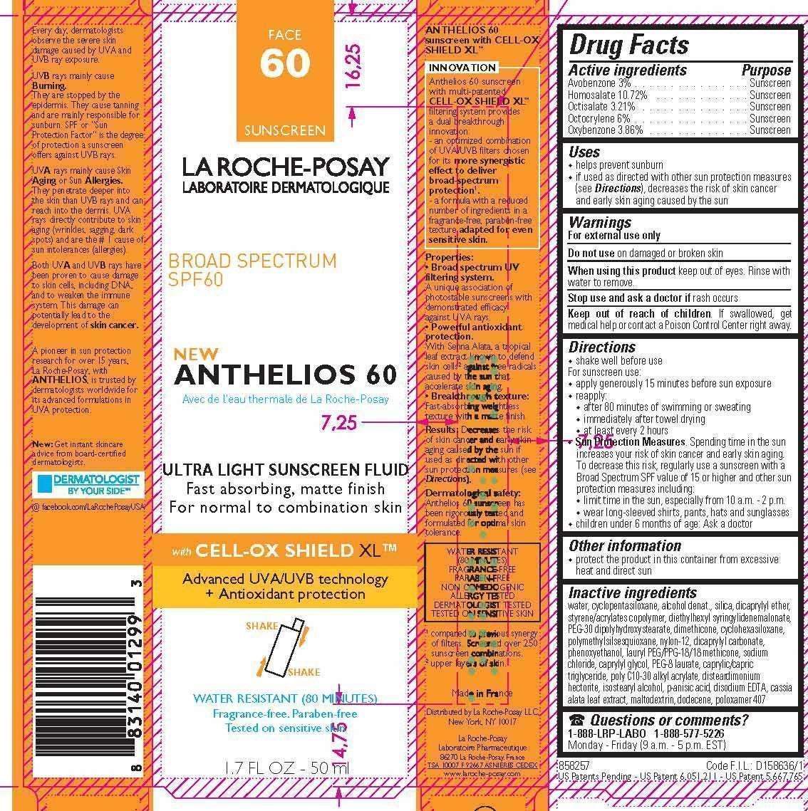 La Roche Posay Laboratoire Dermatologique Anthelios 60 Ultra Light Sunscreen Fluid