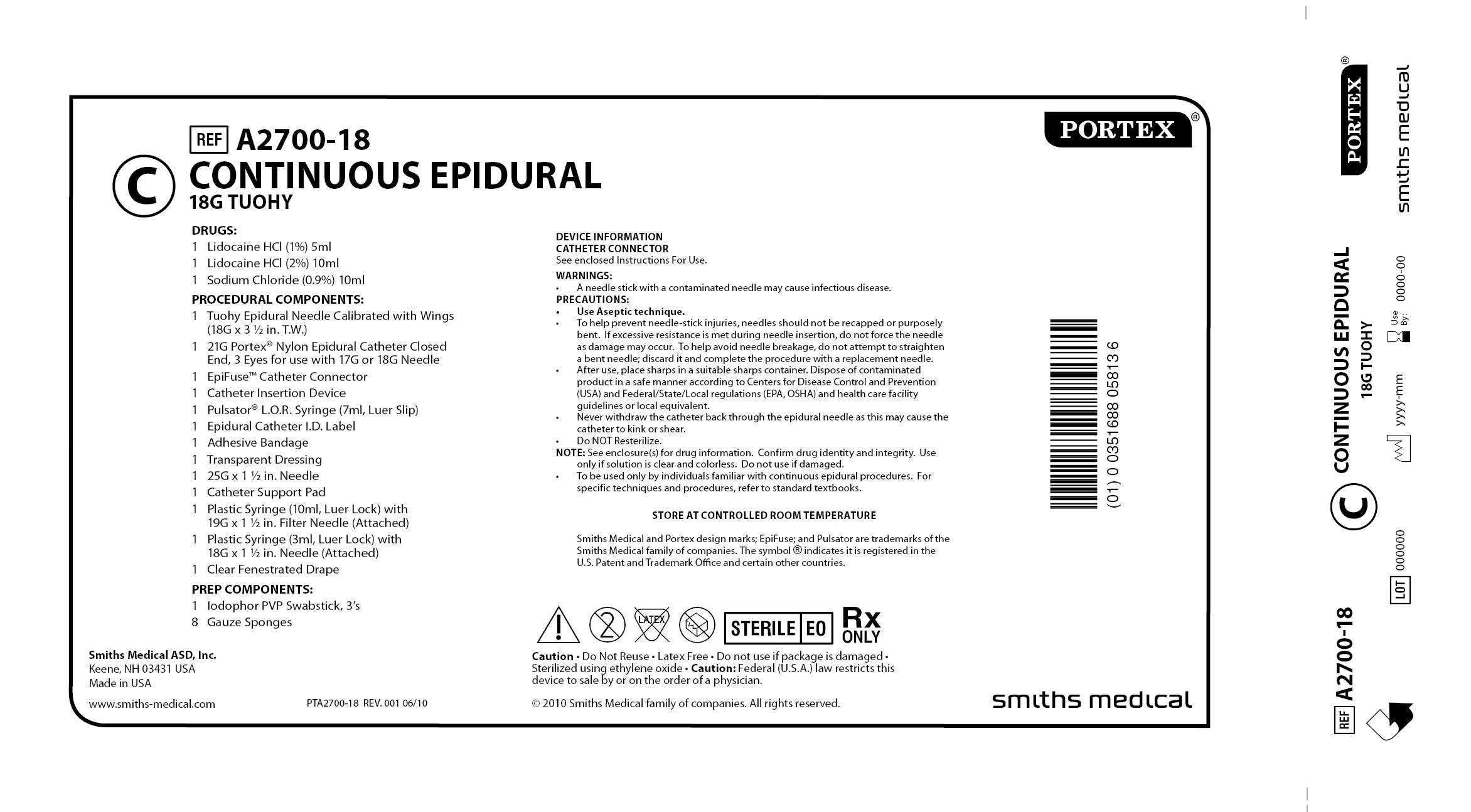 A2700-18 CONTINUOUS EPIDURAL 18G TUOHY