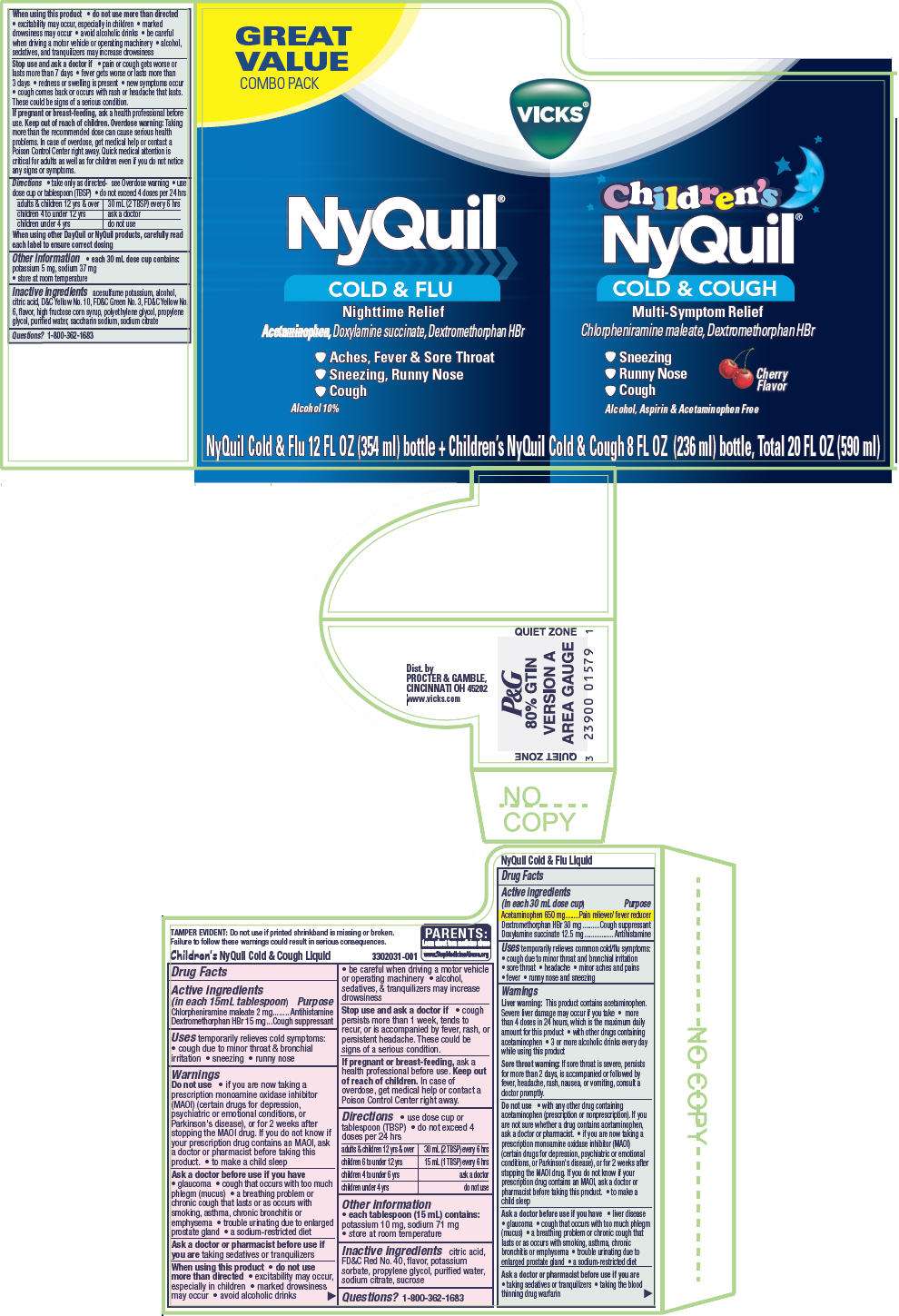 Vicks NyQuil Cold and Flu Nighttime Relief and Vicks Childrens NyQuil Cold and Cough