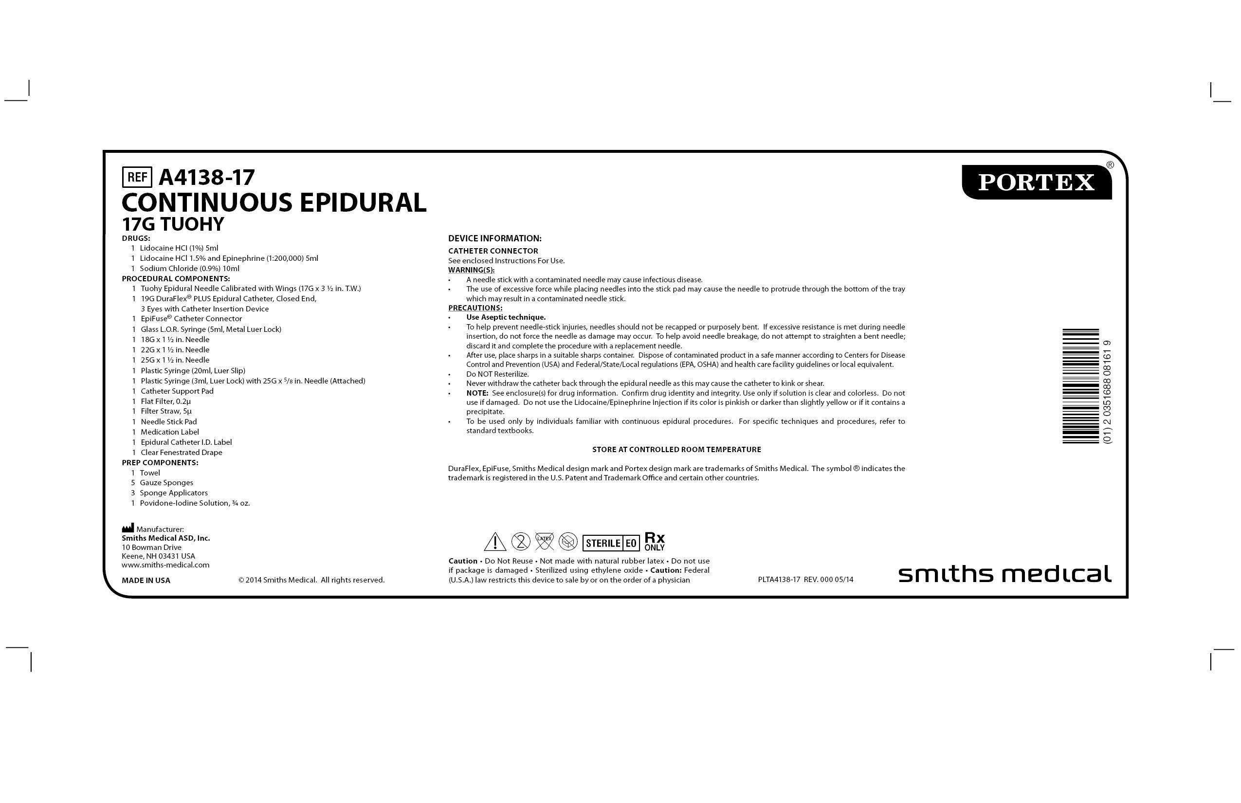 A4138-17 CONTINUOUS EPIDURAL 17G TUOHY