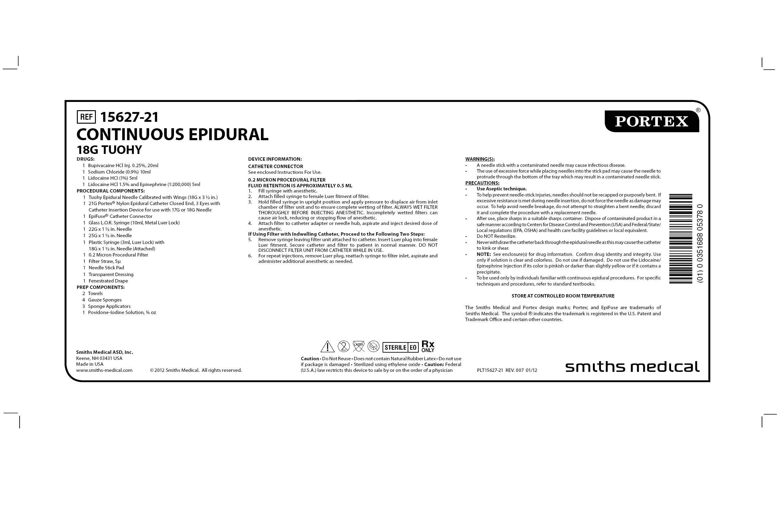 15627-21 CONTINUOUS EPIDURAL 18G TUOHY