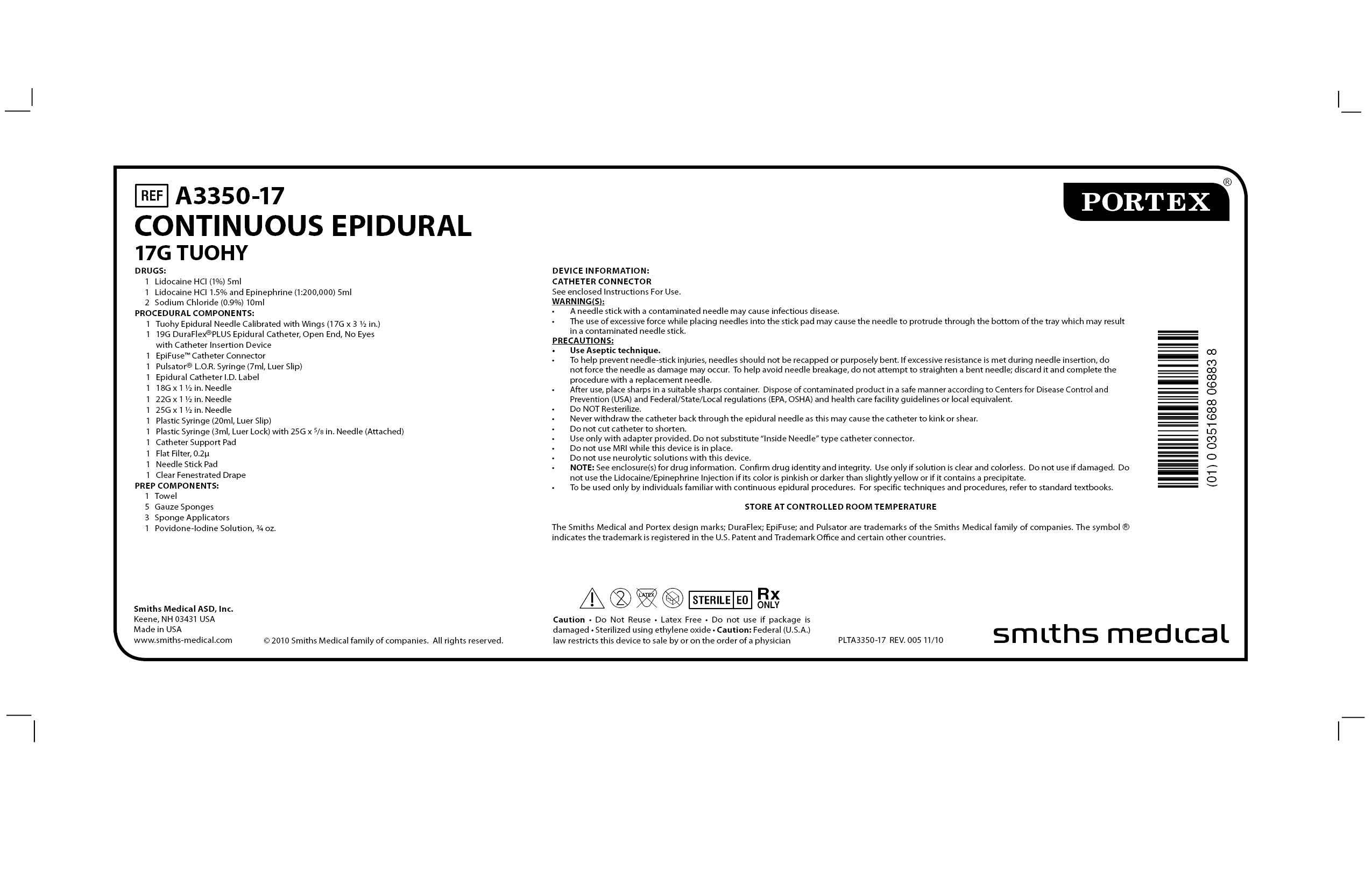 A3350-17 CONTINUOUS EPIDURAL 17G TUOHY