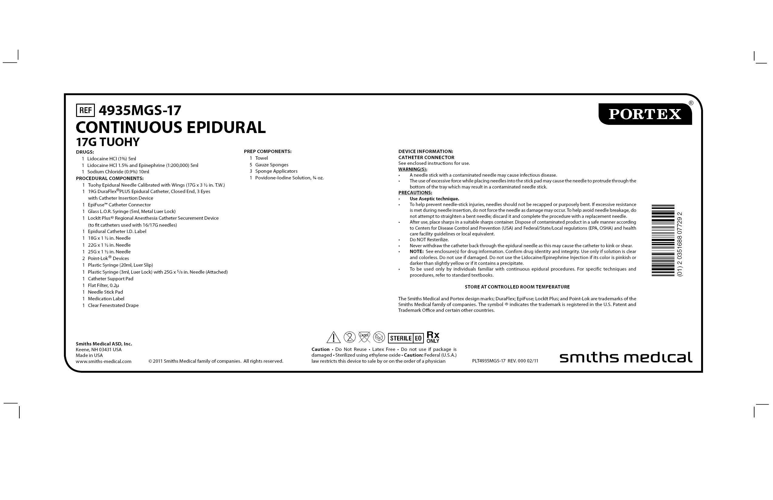 4935MGS-17 CONTINUOUS EPIDURAL 17G TUOHY