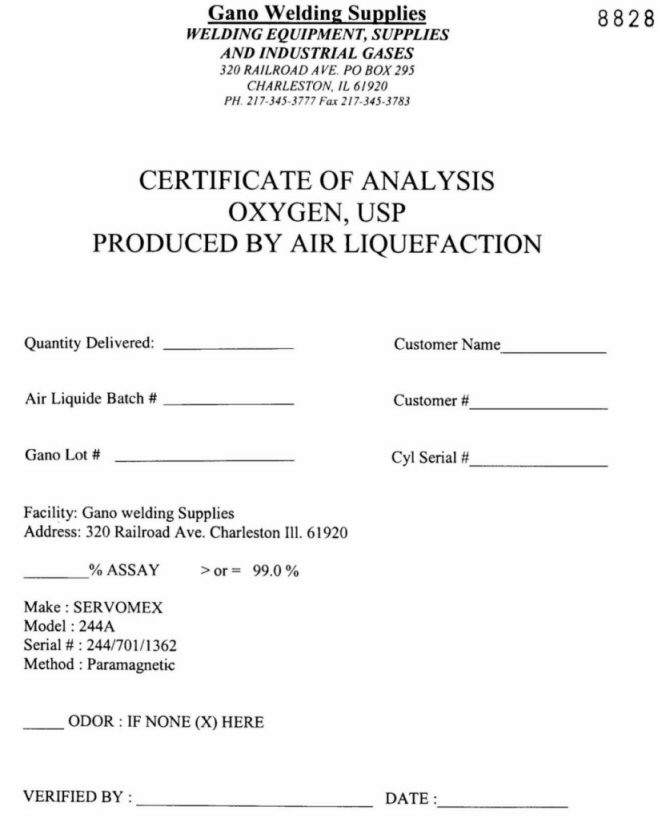 OXYGEN (by Gano Welding Supplies, Inc)